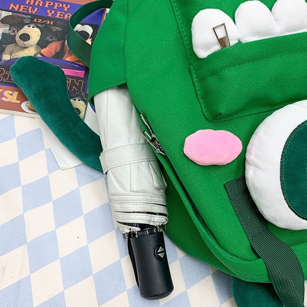 Ba Lô Đi Học Vải Canvas Đính Búp Bê Hoạt Hình Dễ Thương Cho Nữ