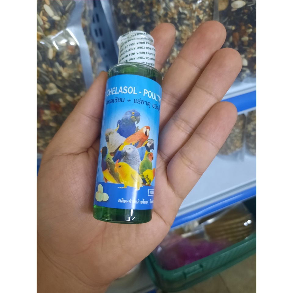 Khoáng canxi CHELASOL POUL TRY Thái chuyên dùng cho vẹt, chim cảnh, gia cầm (10ml / 100ml)