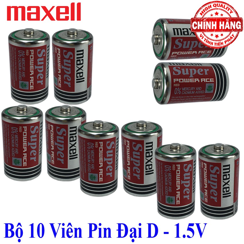 Bộ 10 viên Pin Đại D R20P Maxell Super Power 1.5V - Maxell dùng cho bếp ga, đồng hồ, đèn pin, thiết bị y tế,..