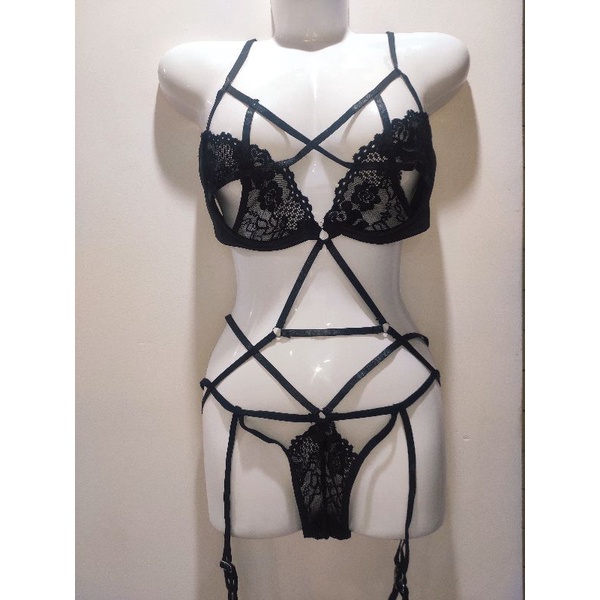 [BIGSIZE_65KG_DUY NHẤT 1 BỘ_BỘ NỘI Y LINGERIE THIẾT KẾ PHỐI REN KẸP TẤT ĐỘC ĐÁO