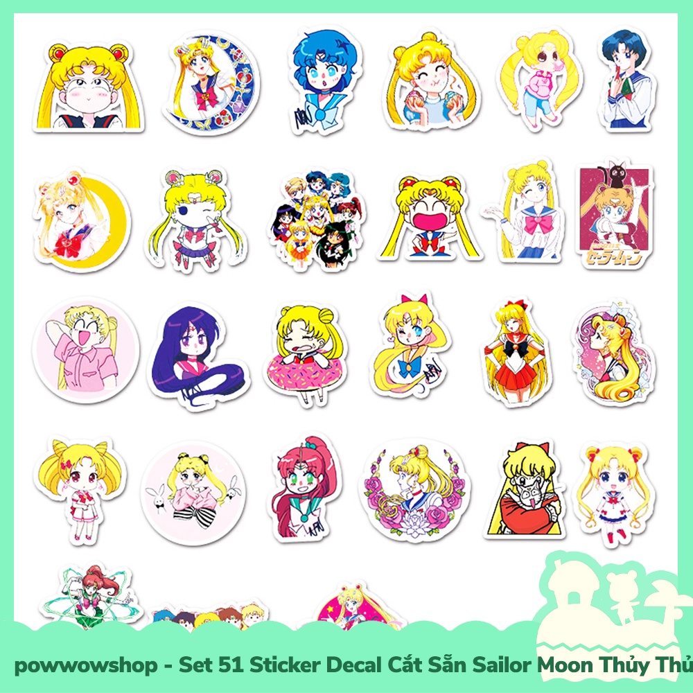 [Sẵn VN - Hỏa Tốc] Set 51 Sticker Mini Decal Dán Trang Trí Vật Dụng Mẫu Anime Manga Sailor Moon Thủy Thủ Mặt Heo Cute