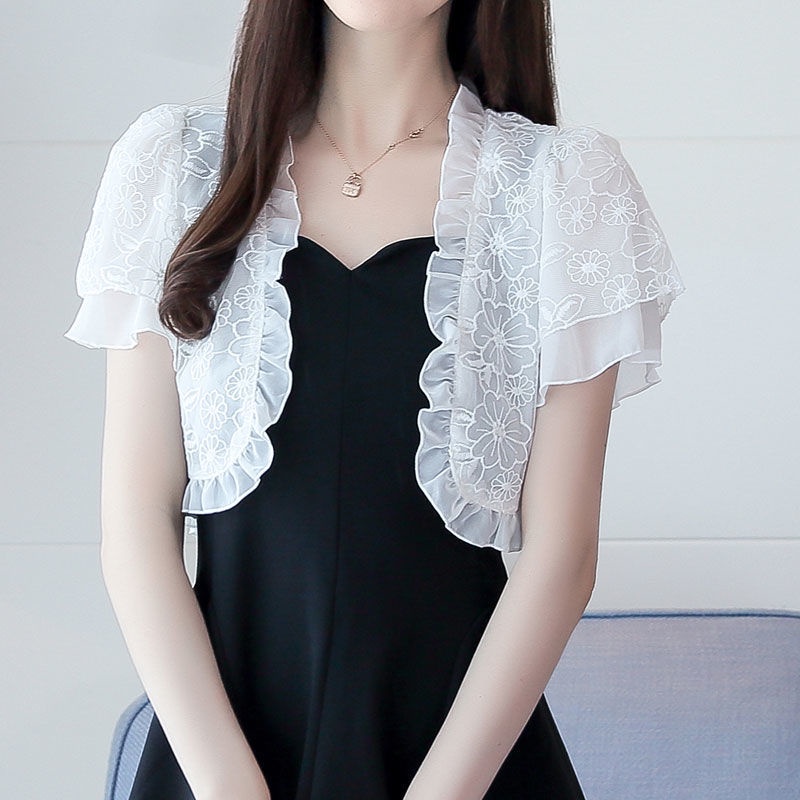 Áo Khoác Cardigan Tay Ngắn Phối Ren Dễ Thương