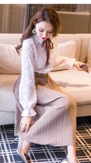 Set chân váy nhún áo buộc nơ