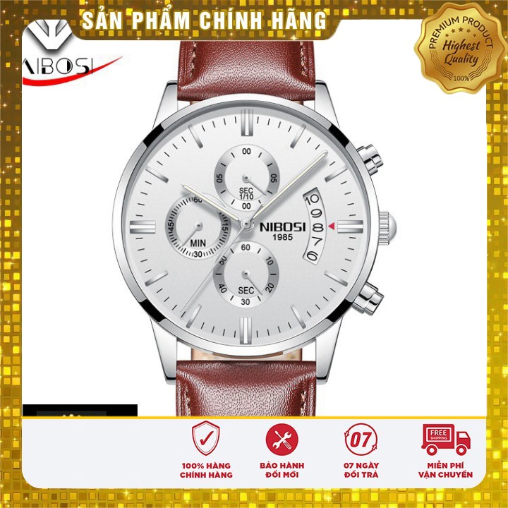 ⌚️ Đồng hồ nam Nibosi 1985 (2309) dây da chạy 6 kim cao cấp, siêu chống nước, chống xước SALE