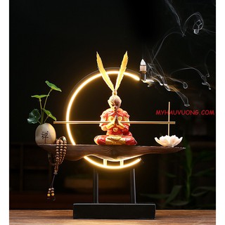 Thác khói trầm hương đèn led tượng tôn ngộ không - tề thiên đại thánh cao cấp 2021 niệm 2 tay
