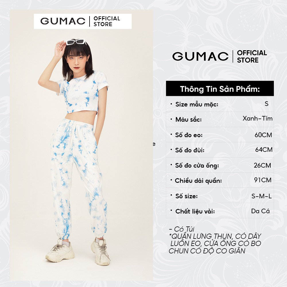 [Mã MABR07062 giảm 8% tối đa 50K đơn từ 249K] Quần thun nữ dài loang màu GUMAC phong cách unisex nhiều màu QB302