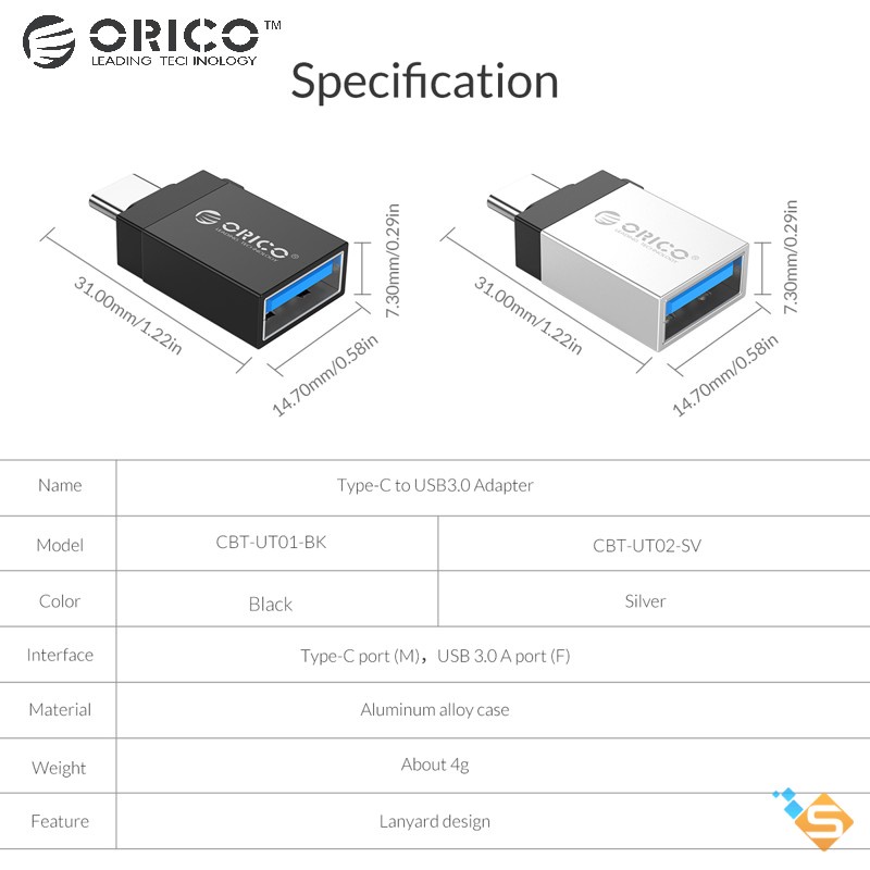 Đầu Chuyển Đổi Orico Type-C to USB 3.0 Đa Năng CBT-UT01 Hỗ Trợ OTG - Bảo Hành 1 Năm