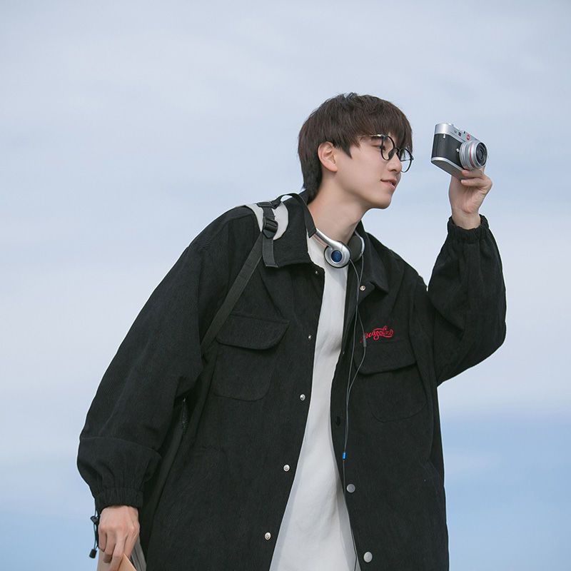 Áo khoác nhung tăm dáng rộng phong cách thời trang vintage Nhật Bản áo khoác nam