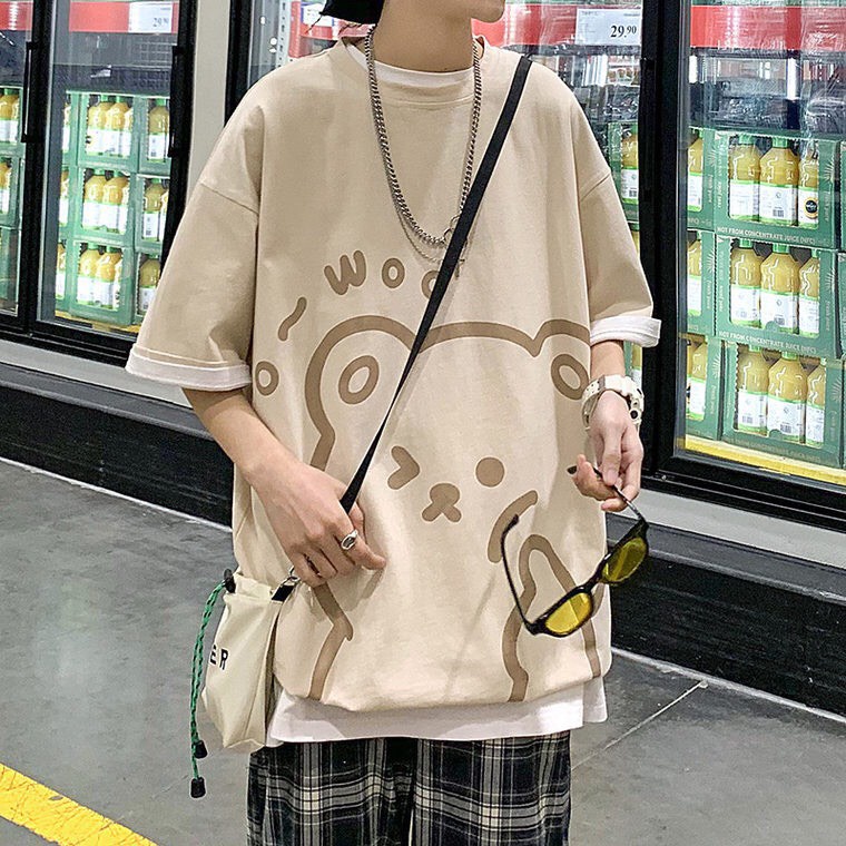 Áo Thun Gấu Be Áo Thun Tay Lỡ Form Rộng Unisex 38-65kg Nam Nữ