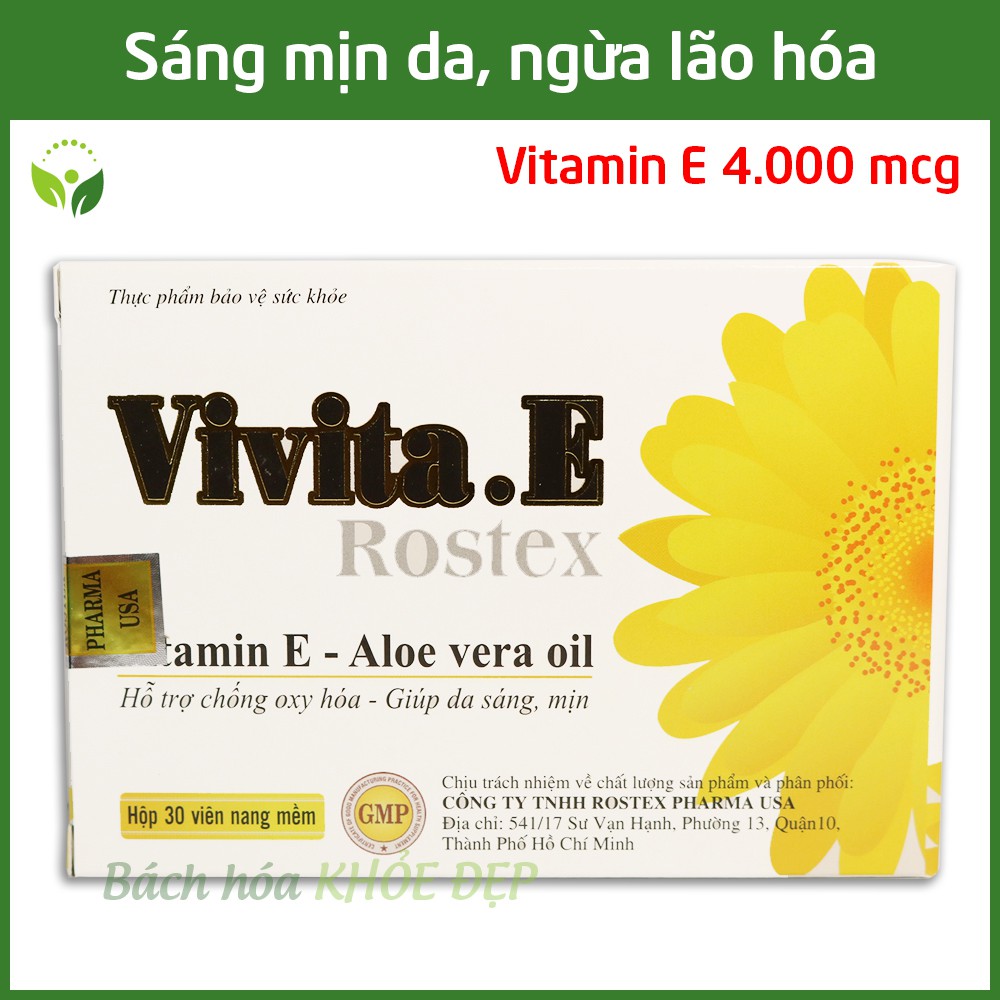 Viên uống đẹp da Vivita E Trắng bổ sung Vitamin E, Omega 3, tinh dầu nha đam - Hộp 30 viên