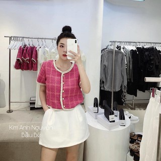 Áo dạ kẻ hồng cộc tay