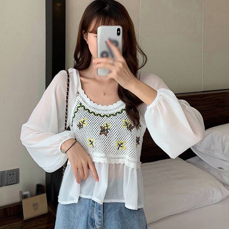 Áo Dệt Kim Nữ Tay Dài Phối Ren Thời Trang