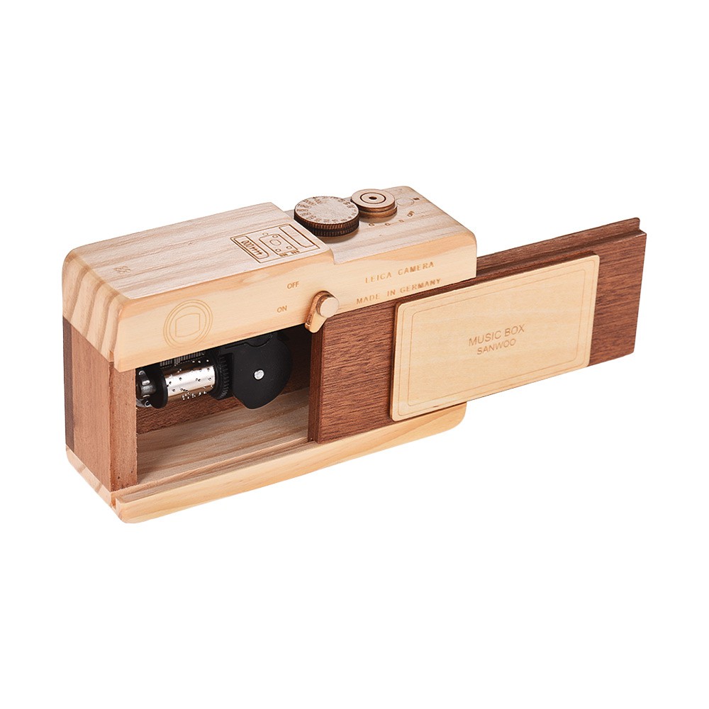 Ĩ Wooden Music Box Retro Camera Design Classical Melody Birthday Christmas Festival Musical Gifts Home Office Decoration