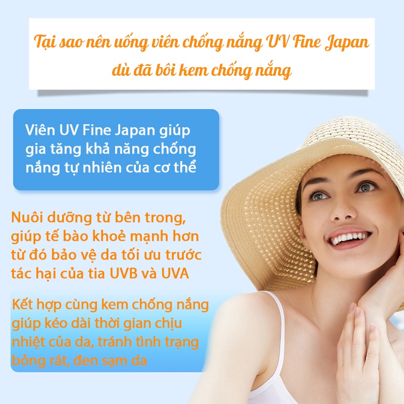 Viên uống chống nắng UV Fine Japan bảo vệ da tối ưu, hạn chế sạm nám, tàn nhang, tăng đề kháng da TM-UV01