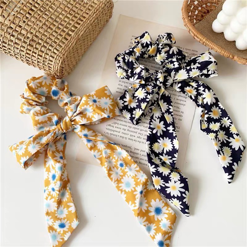 Dây Buộc Tóc Dây Cột Tóc Nơ Hoạ Tiết Hoa Cúc Phong Cách Hàn Quốc Dễ Thương Mainia Shop