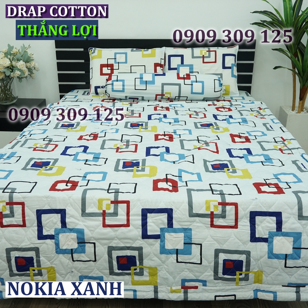 bộ ga Thắng lợi cotton, ga giường 100% chuẩn LOGO mẫu NOKIA XANH