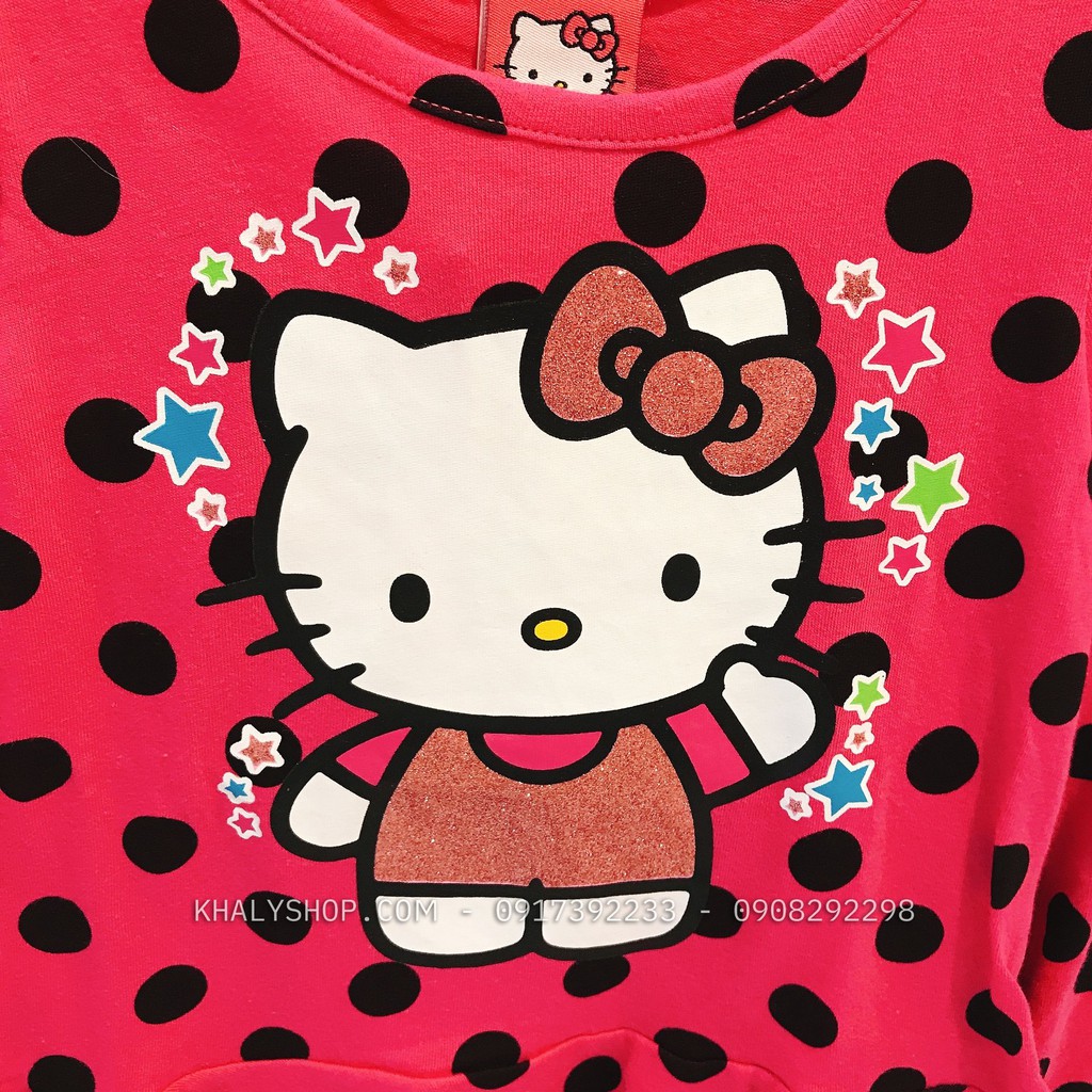 Áo tay dài trẻ em hình mèo Hello Kitty màu hồng đậm chấm bi đen cho bé gái 4 tuổi (Mỹ US-UK) - ATTDKT02