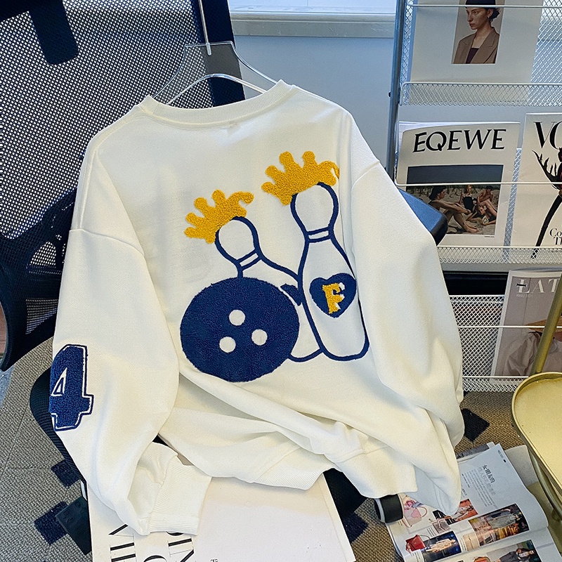 ZHELIHANGFEI Áo Thun Tay Dài Cổ Tròn Với Họa Tiết Thêu Theo Phong Cách Preppy