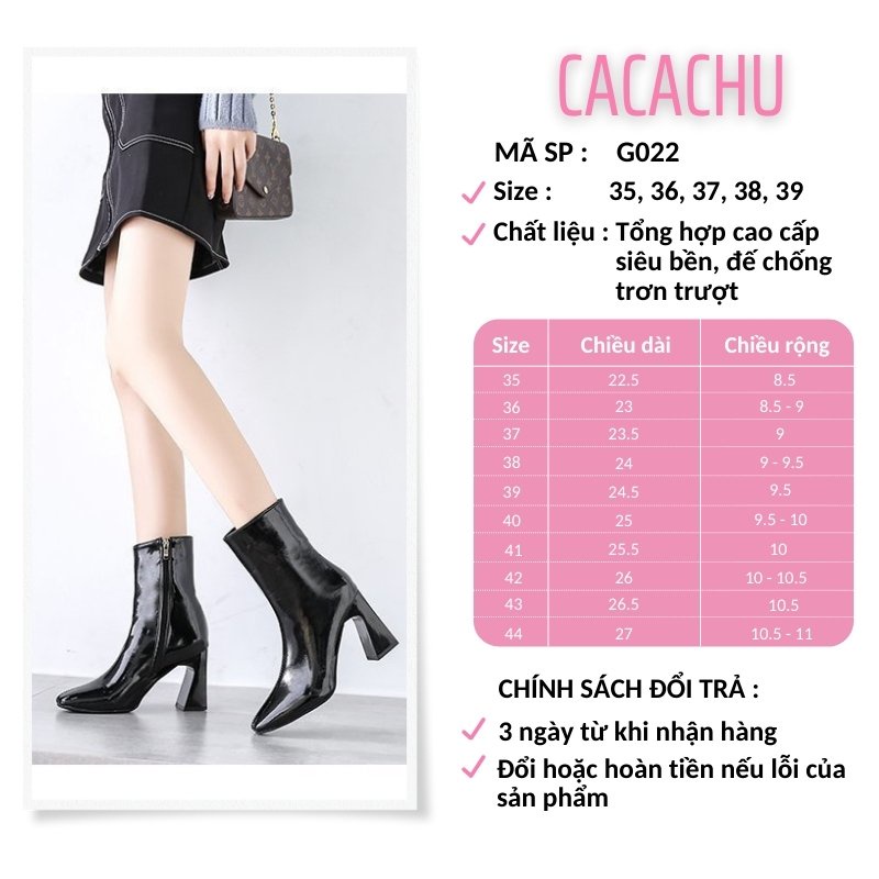 Bốt nữ cao cổ da bóng đế 7 phân hàng Quảng Châu đẹp siêu hot 2021 CACACHU G022, boot nữ thời trang có khóa kéo