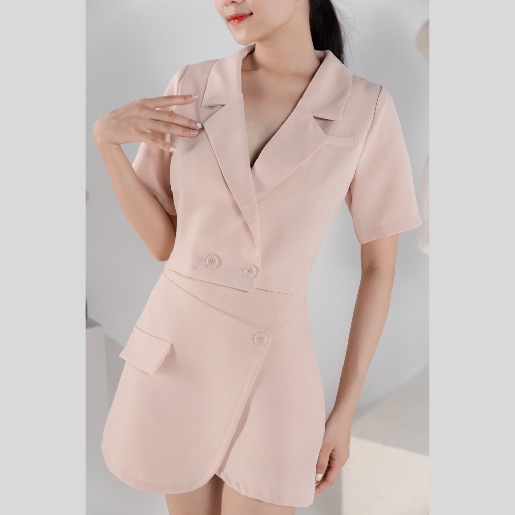 Combo bộ áo vét nữ blazer kèm chân váy giả 1 nắp túi thiết kế thanh lịch Hana - S116 | BigBuy360 - bigbuy360.vn
