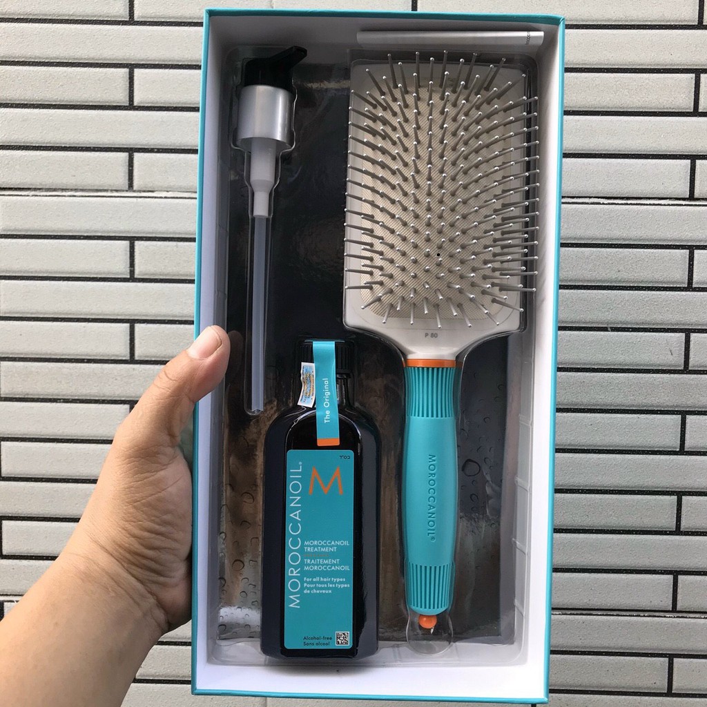 Chính hãng  Set tinh dầu dưỡng tóc MOROCCANOIL TREATMENT 100ml + Brush Ceramic Paddle