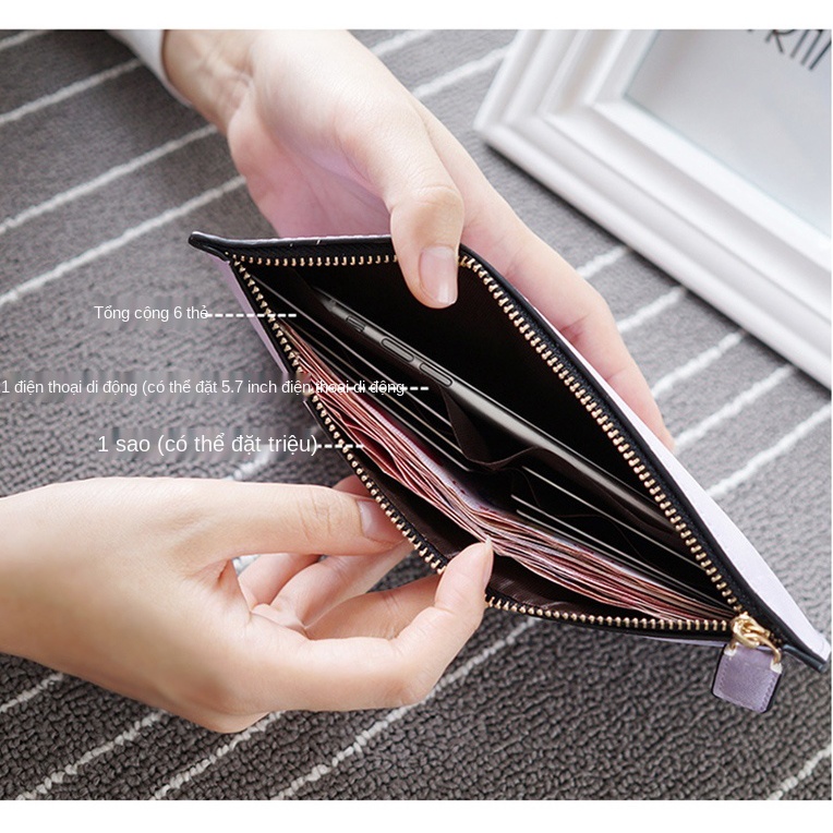 ✷☼▤ví nữ dài cao cấp-clutch giá rẻ cầm tay đẹp thời trang nhiều ngăn 2021 new ins Châu Âu và Mỹ đơn giản dây kéo mỏng t