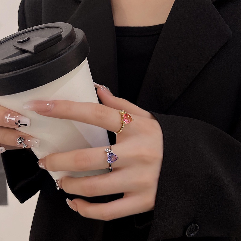 Nhẫn Hở Đính Đá Zircon Màu Kẹo Ngọc Trai Phong Cách Ins Ngọt Ngào Cho Nữ