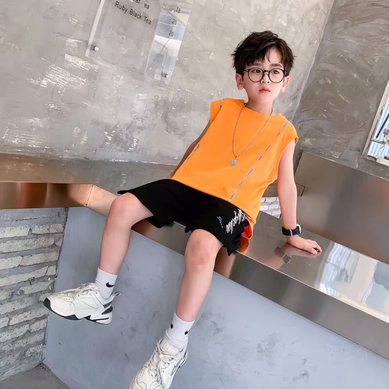 Đồ bộ bé trai Con Xinh cotton sát nách mùa hè họa tiết chữ dọc Play,quần áo dành cho trẻ em từ 14 đến 45kg