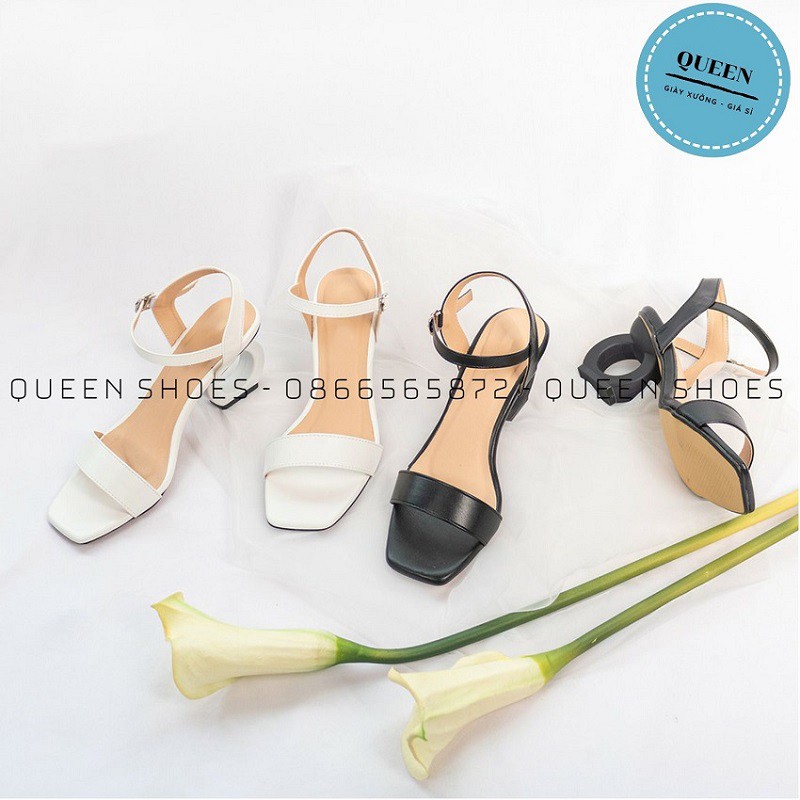 Giày sandal nữ cao gót 🌸FREESHIP🌸 guốc cao gót 7 phân mũi vuông đen trắng - CG37