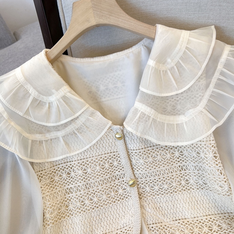 Áo Sơ Mi Giả Hai Lớp Cổ Bẻ Phối Ren Phong Cách Mới Dành Cho Nữ 54302