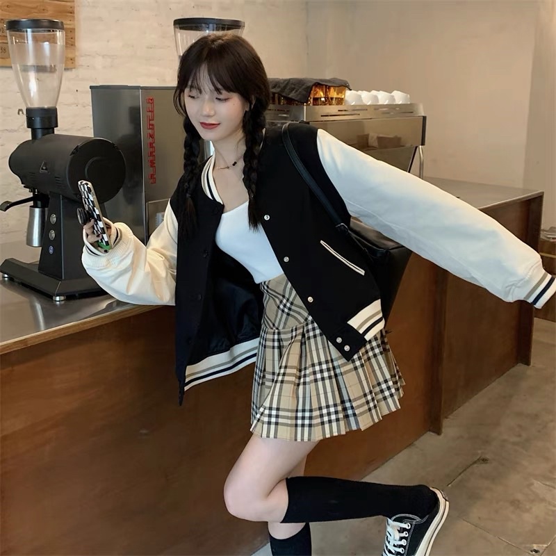 ÁO KHOÁC BOMBER DÁNG CROPTOP PHỐI SỌC