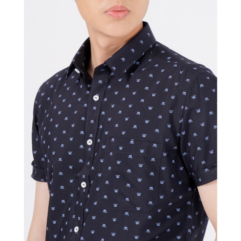 Áo Sơ Mi Nam Ngắn Tay Họa Tiết Chấm Bi đen BSI04