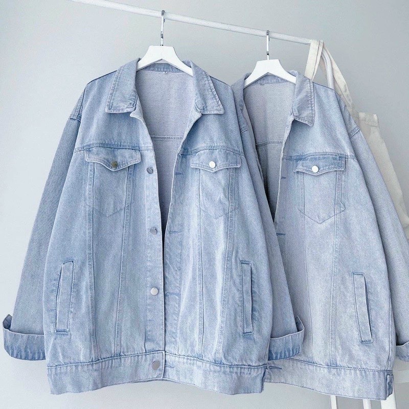Áo Khoác Jean UNISEX Form Rộng Màu Xanh Trơn Túi Nắp - 545