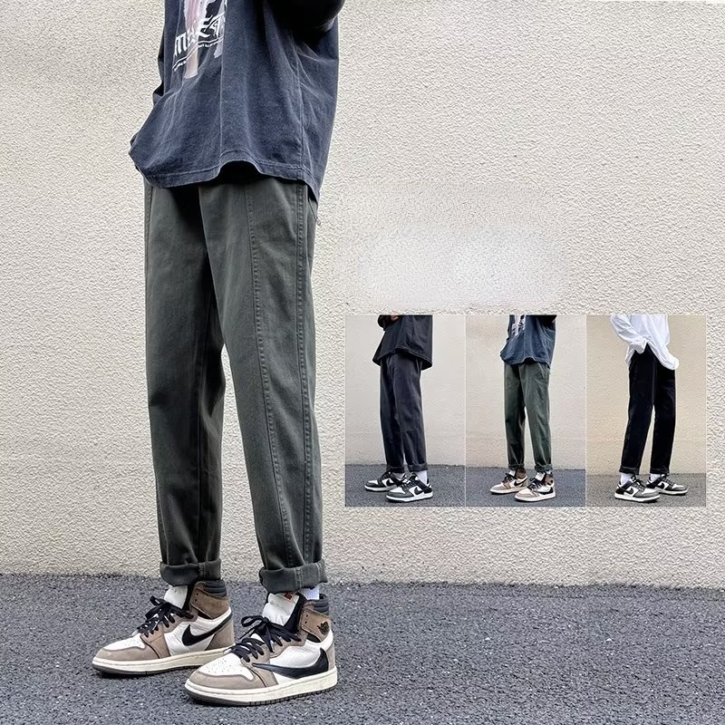 Quần Denim Cotton Ống Suông Ôm Thời Trang Retro Hàn Quốc Dành Cho Nam