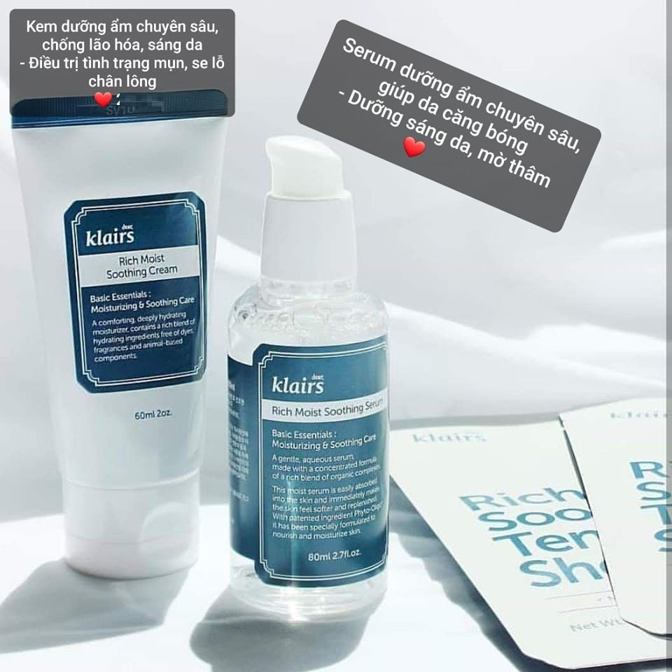 Tinh Chất Serum Dear Klairs Rich Moist Soothing Serum Dưỡng Ẩm Sâu Cho Da Khô 80ml Chính Hãng Hàn Quốc - klair