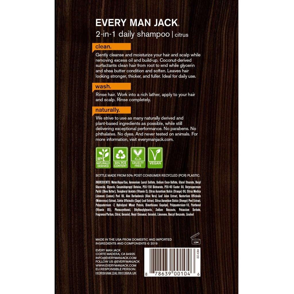 Dầu Gội Đầu 2 In 1 Every Man Jack Citrus 400ML (Dầu Gội Xả)