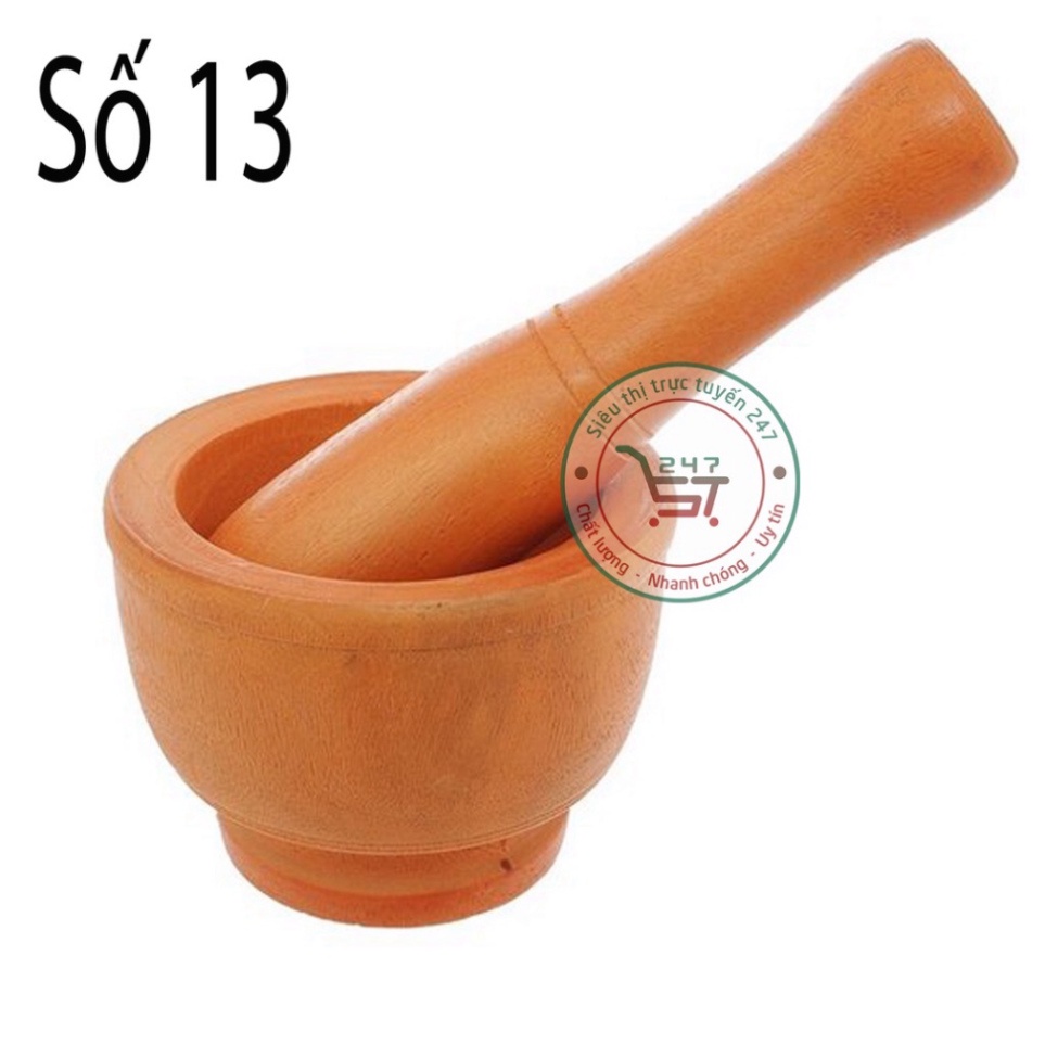 Bộ chày cối gỗ tự nhiên số 13 dùng chế biến gia vị trong gia đình