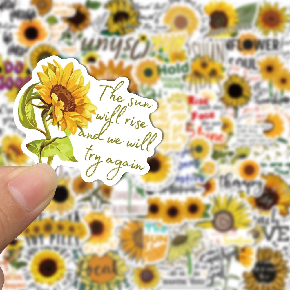 Bộ 50 Miếng Dán Trang Trí Laptop Chống Thấm Nước Hình Hoa Hướng Dương Hoạt Hình