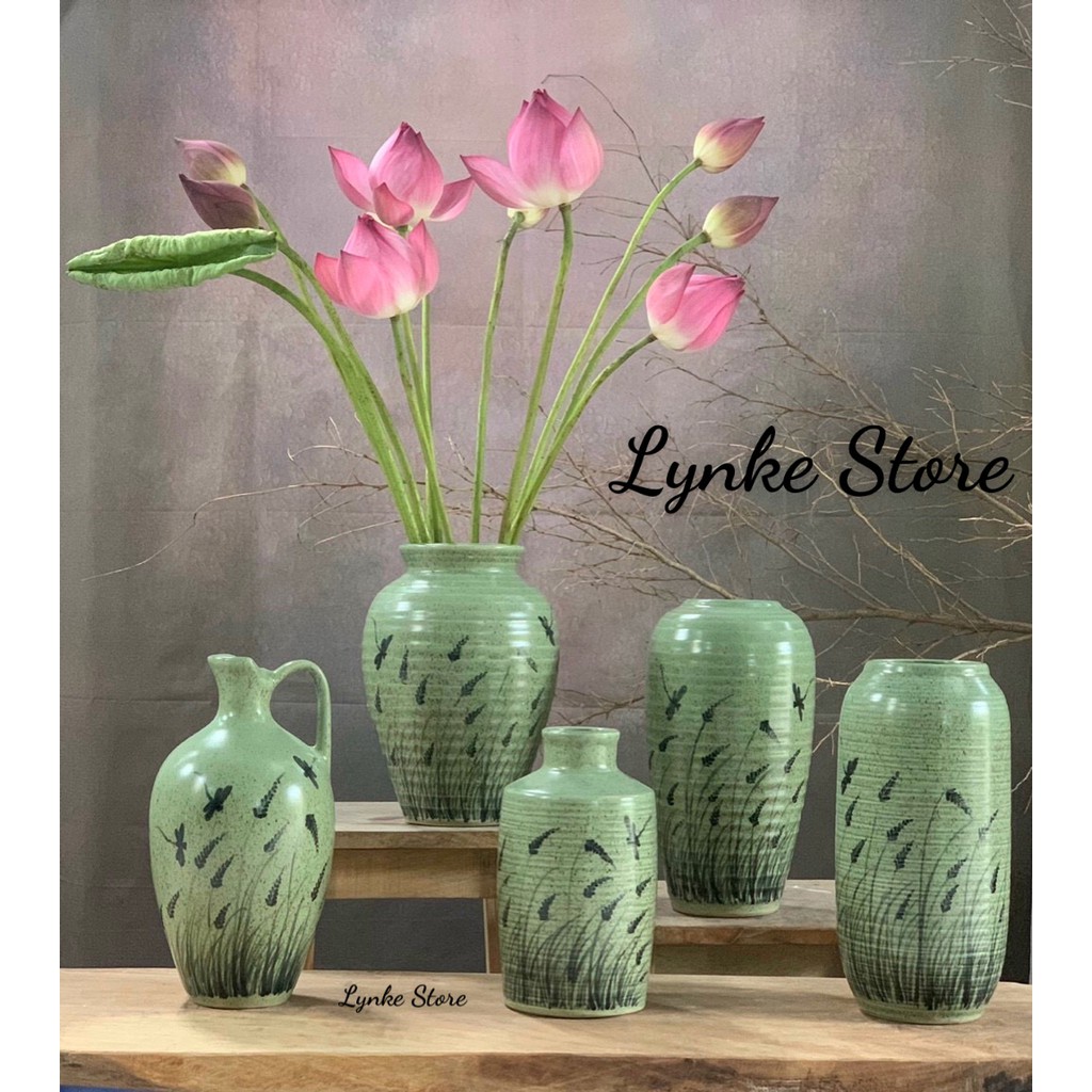 Bình Hoa Nhiều Mẫu Cỏ Xanh Men Mộc - Gốm Sứ Bát Tràng - Lọ Hoa Decor