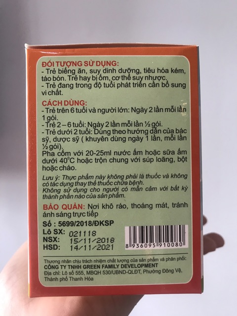 Diệp lục kid lysine, giúp bé ăn ngon, ngủ tốt, giảm táo bón, tăng sức đề kháng-Hộp 20 gói