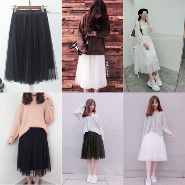 Chân váy Midi Cara Skirt thiết kế kiểu công chúa hàng nhập quảng châu sau lưng bo chun co giãn váy màu trắng và màu đen