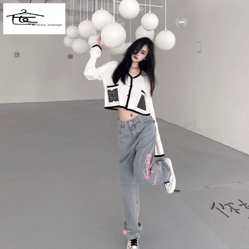 Quần Jean Dài Dáng Rộng In Họa Tiết Graffiti Kiểu Retro Đường Phố Cá Tính Cho Nữ