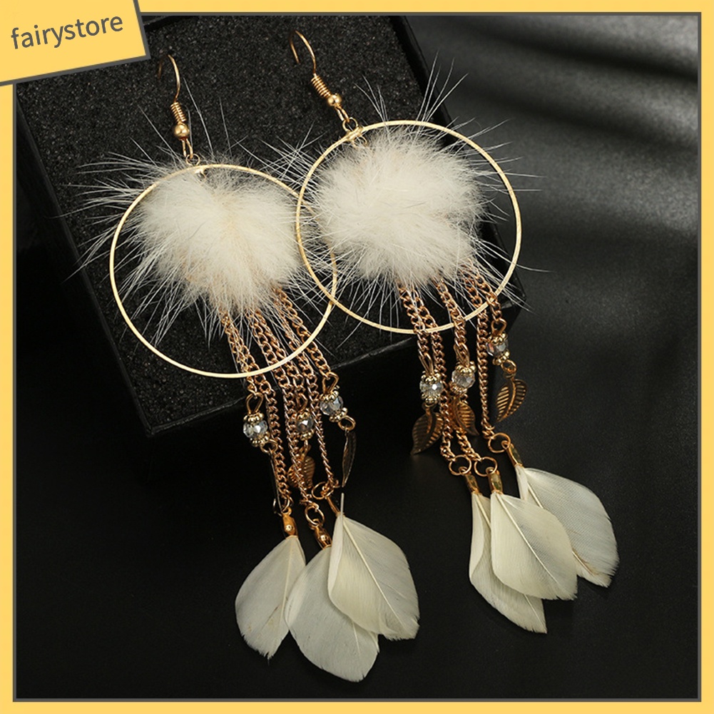 Bông tai lông vũ dáng dài phong cách cổ điển