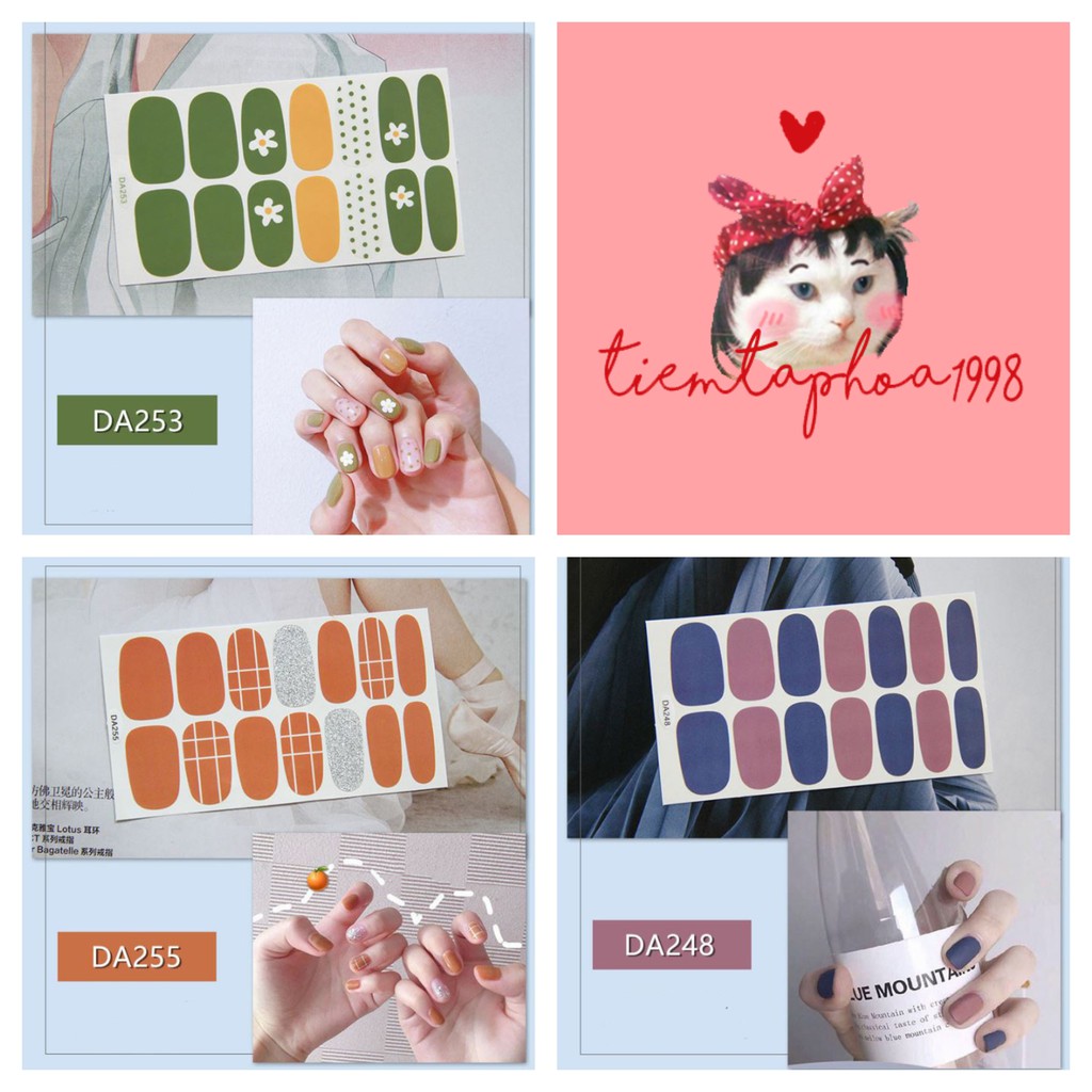 Sticker Dán Móng Tay set 14 miếng siêu xinh tiện lợi không thấm nước Nail Decals - Phần 2