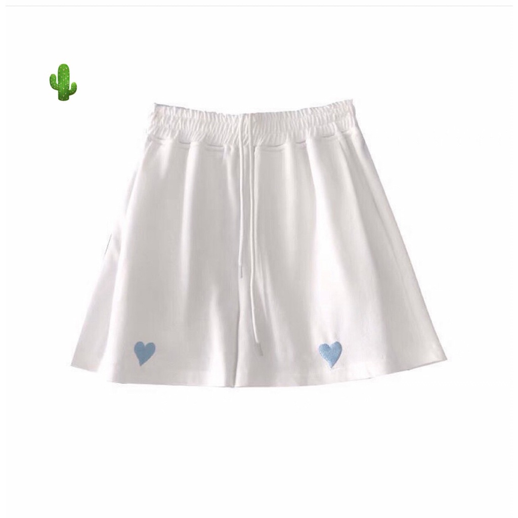 Quần short thêu tim thun da cá tập thể dục tập gym pc