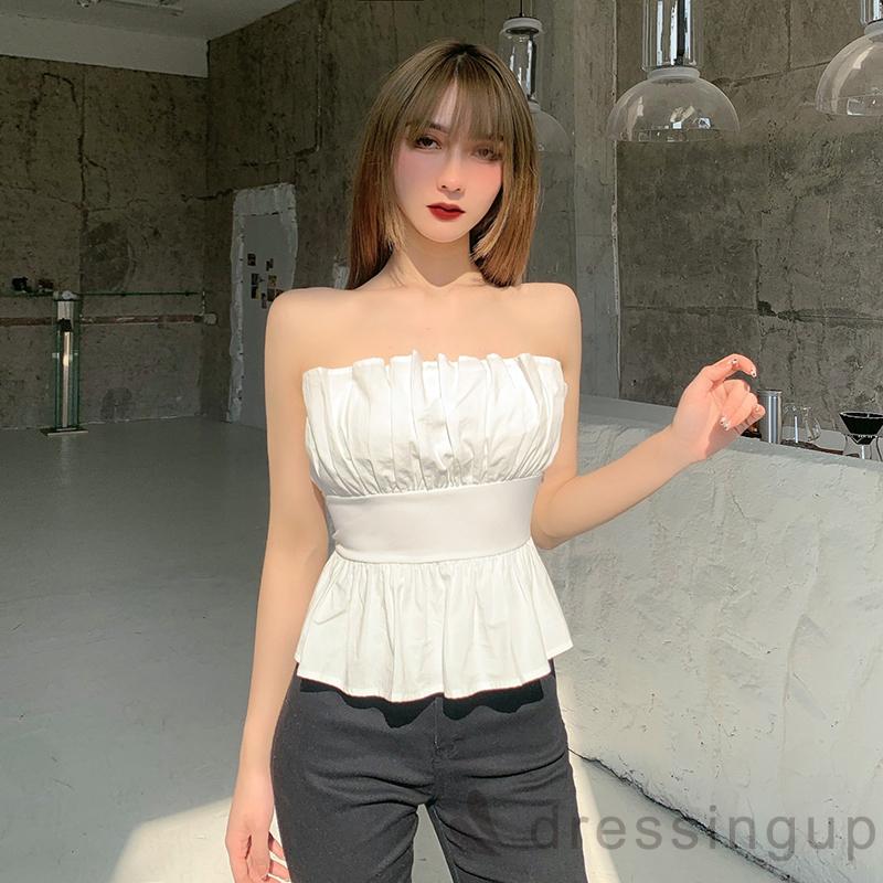 Áo Ống Xếp Li Màu Trơn Trễ Vai Dành Cho Nữ | BigBuy360 - bigbuy360.vn