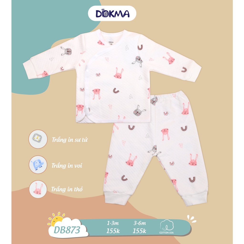 Dokma - Bộ sơ sinh dài tay chất nỉ bông ấm, không xù cho bé 3-9 tháng tuổi DB872 , DB873