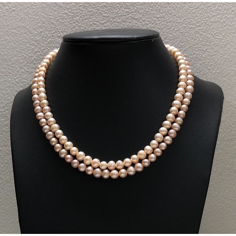 Chuỗi đôi đeo cổ 6-7ly màu hồng cam