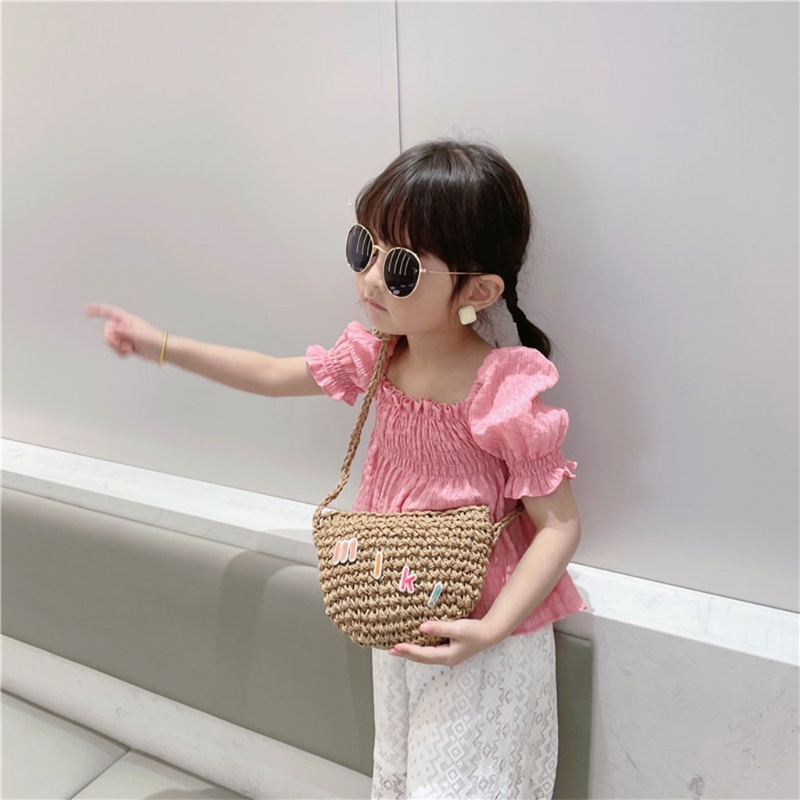 Túi Rơm Dệt Mini Đeo Vai Thời Trang Đi Biển Mùa Hè Cho Bé Gái