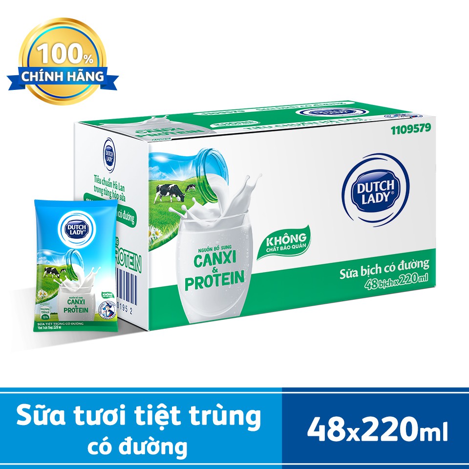 Thùng 48 Bịch Sữa Tươi Tiệt Trùng Dutch Lady Có Đường(220ml / Bịch)          (Xem 4 đánh giá)